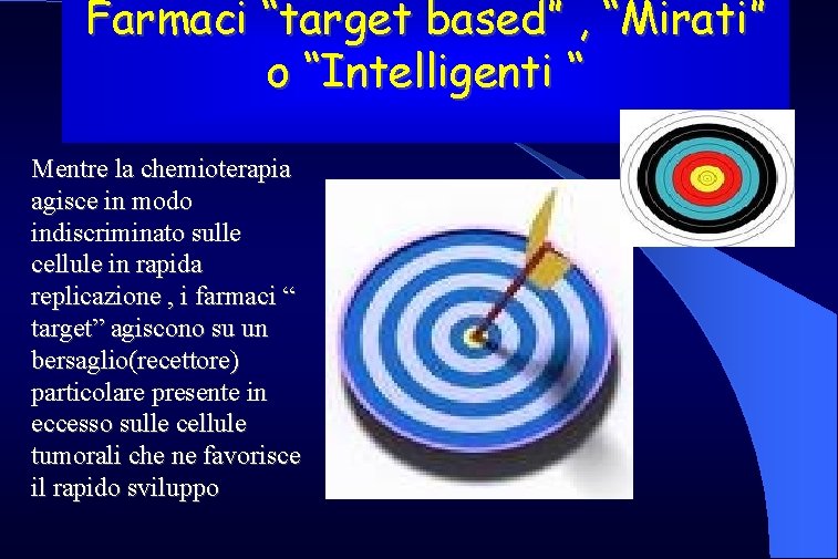 Farmaci “target based” , “Mirati” o “Intelligenti “ Mentre la chemioterapia agisce in modo