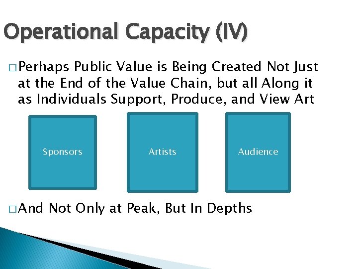 Operational Capacity (IV) � Perhaps Public Value is Being Created Not Just at the