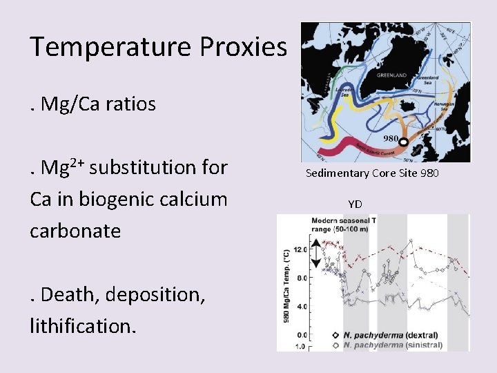 Temperature Proxies. Mg/Ca ratios. Mg 2+ substitution for Ca in biogenic calcium carbonate. Death,