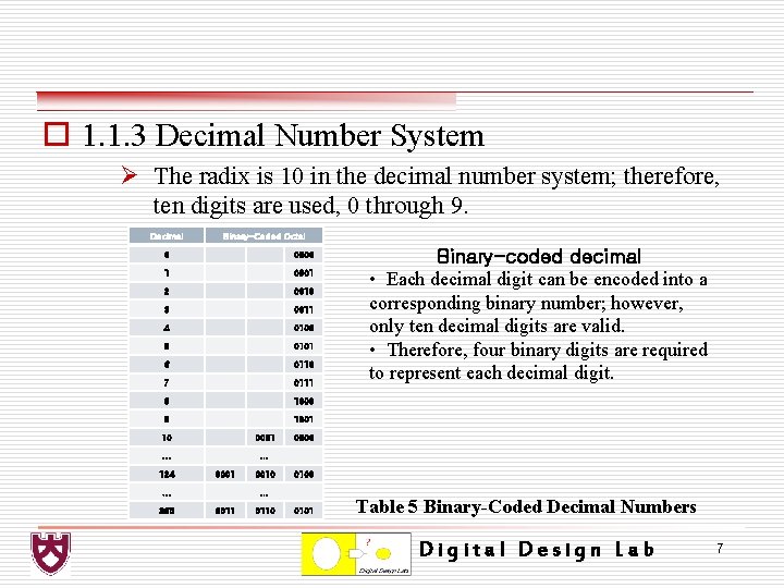 o 1. 1. 3 Decimal Number System Ø The radix is 10 in the