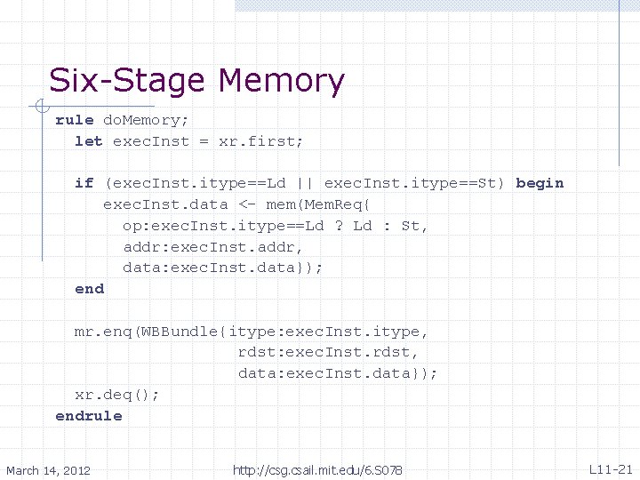 Six-Stage Memory rule do. Memory; let exec. Inst = xr. first; if (exec. Inst.