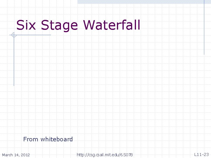 Six Stage Waterfall From whiteboard March 14, 2012 http: //csg. csail. mit. edu/6. S