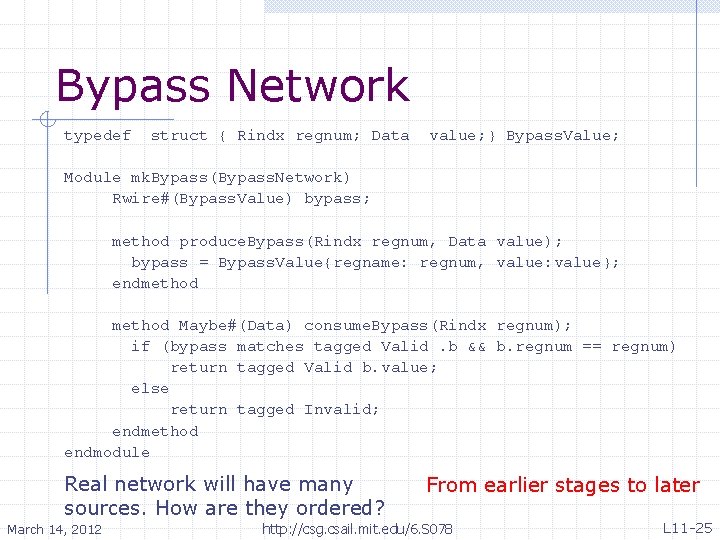 Bypass Network typedef struct { Rindx regnum; Data value; } Bypass. Value; Module mk.