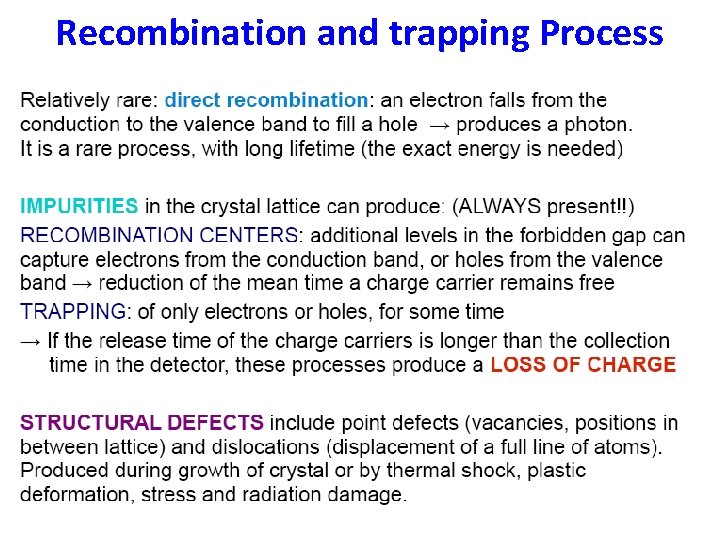 Recombination and trapping Process 