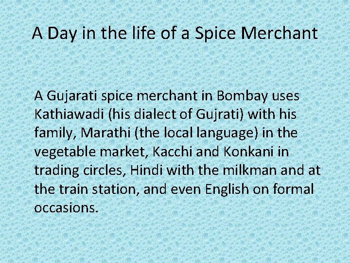 A Day in the life of a Spice Merchant A Gujarati spice merchant in