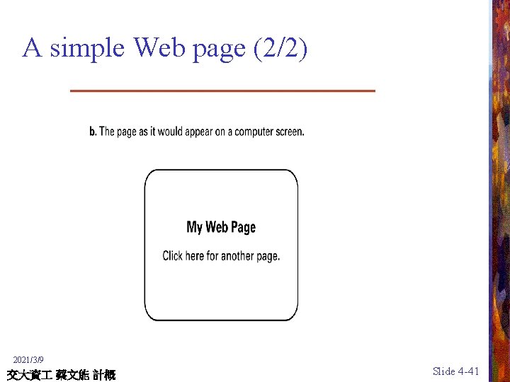 A simple Web page (2/2) 2021/3/9 交大資 蔡文能 計概 Slide 4 -41 