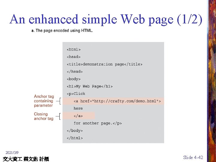 An enhanced simple Web page (1/2) 2021/3/9 交大資 蔡文能 計概 Slide 4 -42 