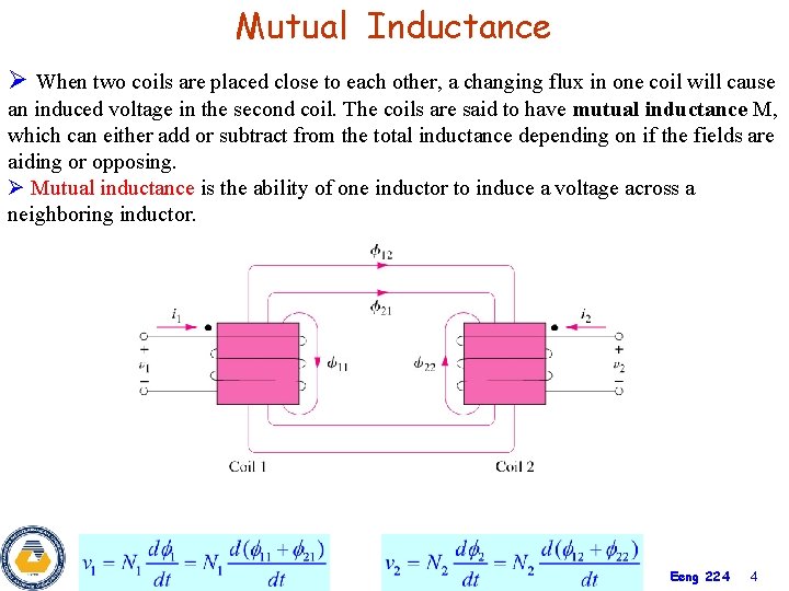 Mutual Inductance Ø When two coils are placed close to each other, a changing