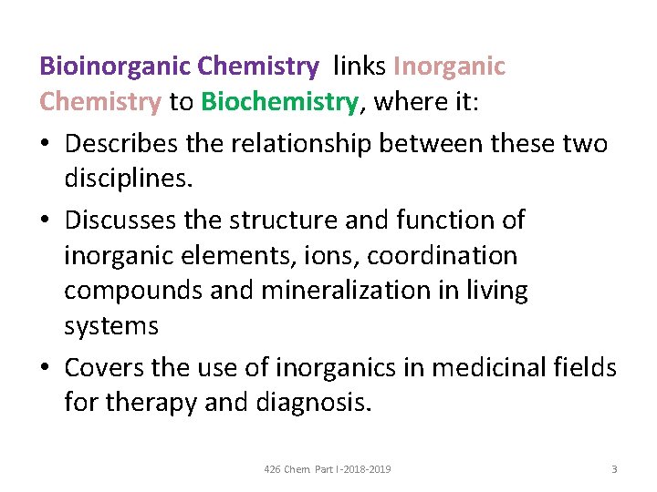 426 Chem Bioinorganic Chemistry Part I Overview M