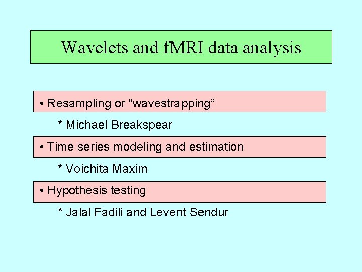 Wavelets and f. MRI data analysis • Resampling or “wavestrapping” * Michael Breakspear •