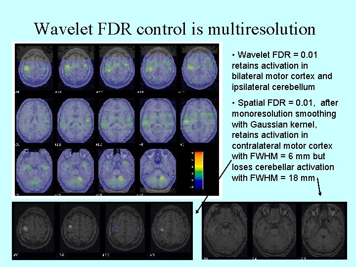 Wavelet FDR control is multiresolution • Wavelet FDR = 0. 01 retains activation in