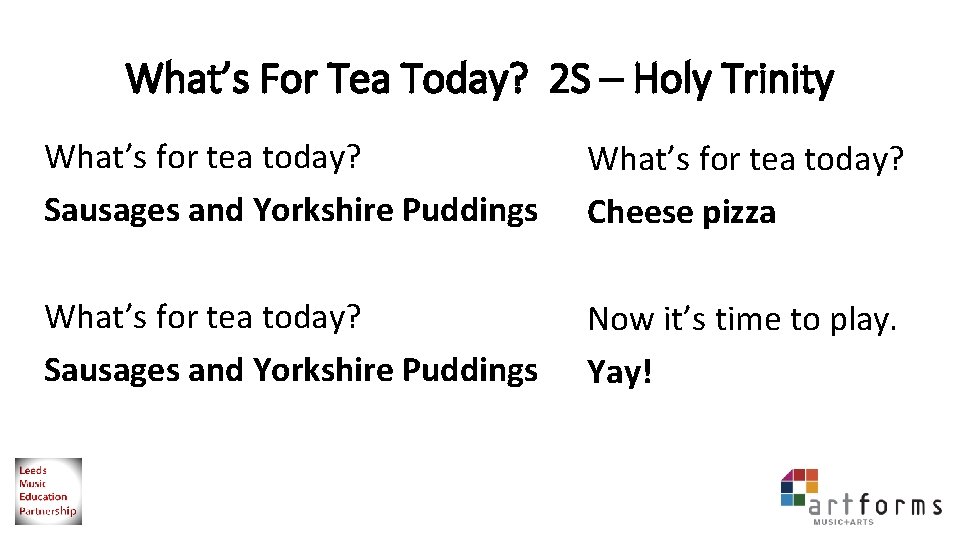 What’s For Tea Today? 2 S – Holy Trinity What’s for tea today? Sausages