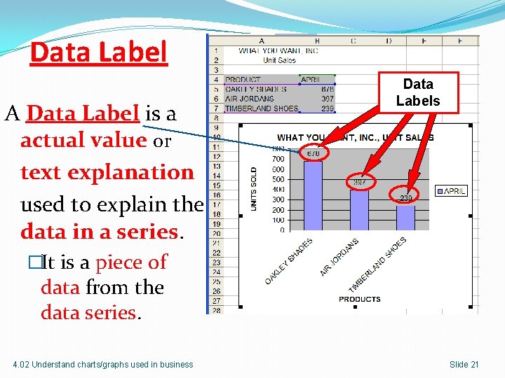 Data Label A Data Label is a actual value or text explanation used to