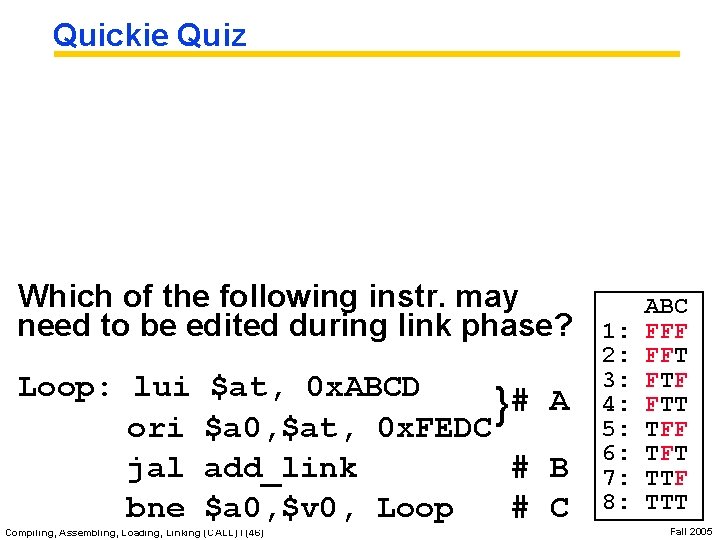 Quickie Quiz Which of the following instr. may need to be edited during link