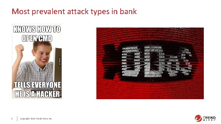 Most prevalent attack types in bank 3 Copyright 2016 Trend Micro Inc. 