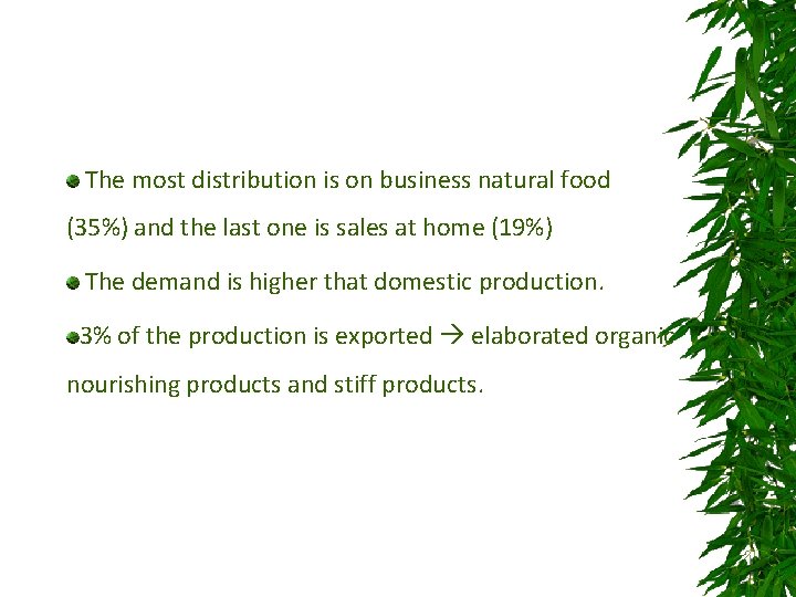  The most distribution is on business natural food (35%) and the last one