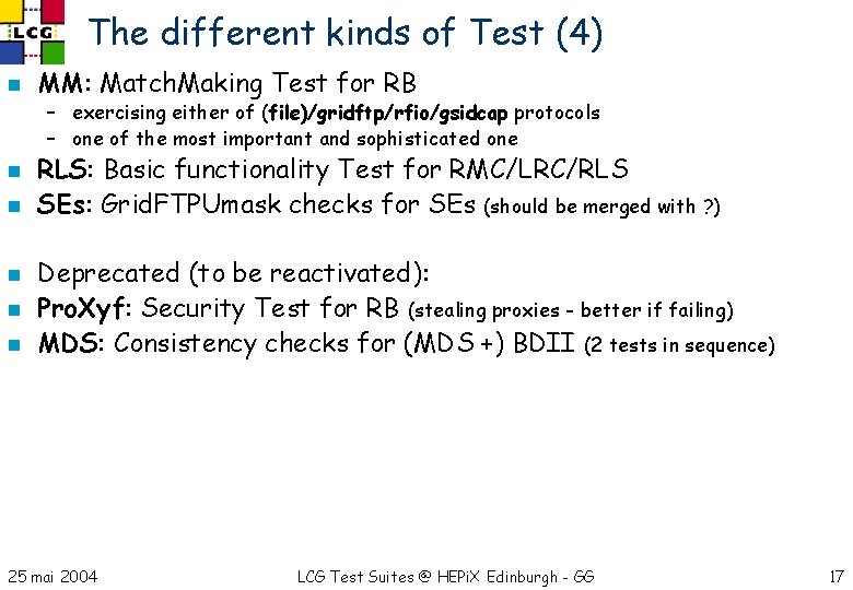 The different kinds of Test (4) n MM: Match. Making Test for RB –
