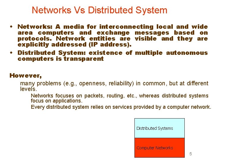 Networks Vs Distributed System • Networks: A media for interconnecting local and wide area