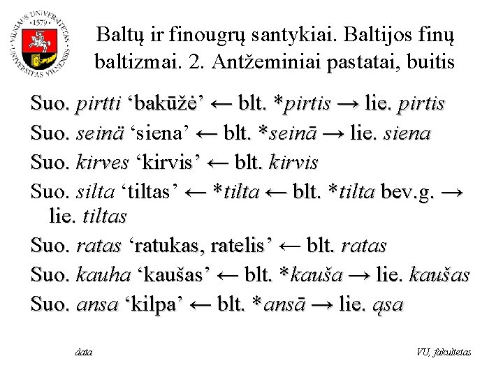 Baltų ir finougrų santykiai. Baltijos finų baltizmai. 2. Antžeminiai pastatai, buitis Suo. pirtti ‘bakūžė’