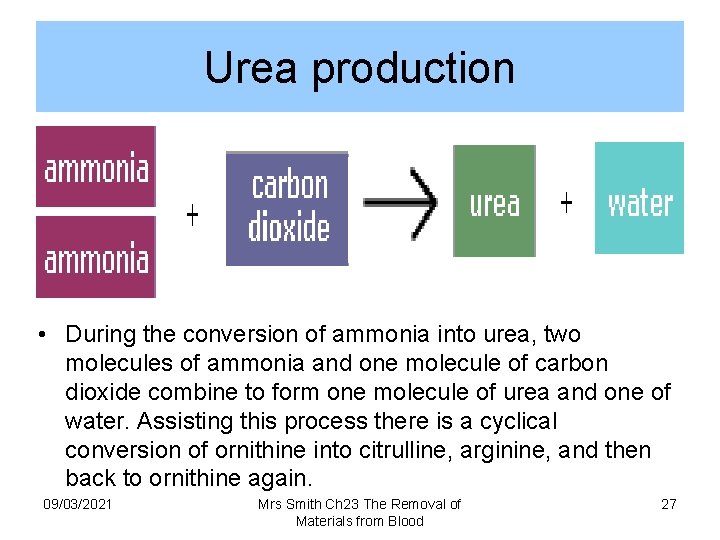 Urea production • During the conversion of ammonia into urea, two molecules of ammonia