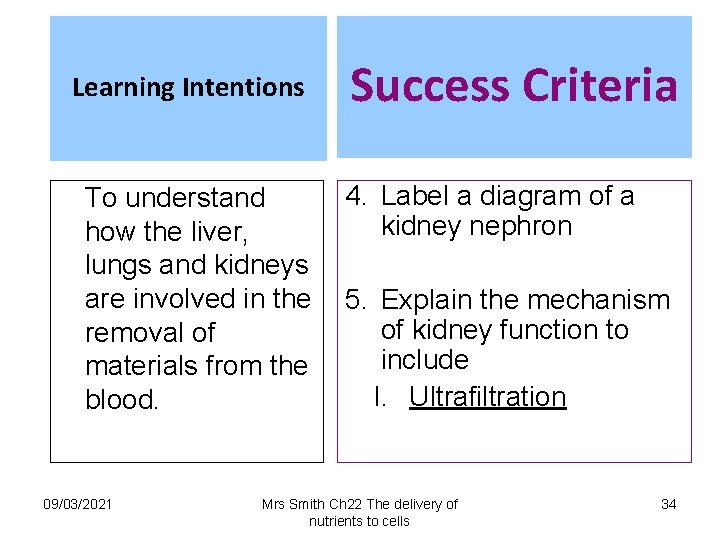 Learning Intentions To understand how the liver, lungs and kidneys are involved in the