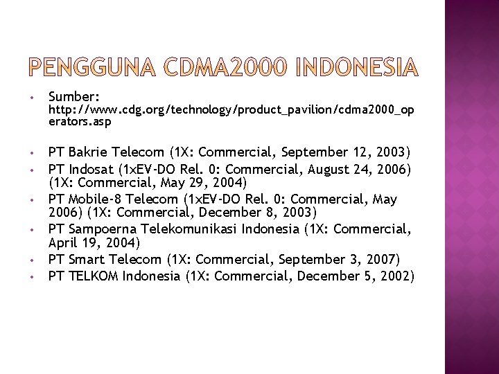  • Sumber: • PT Bakrie Telecom (1 X: Commercial, September 12, 2003) PT