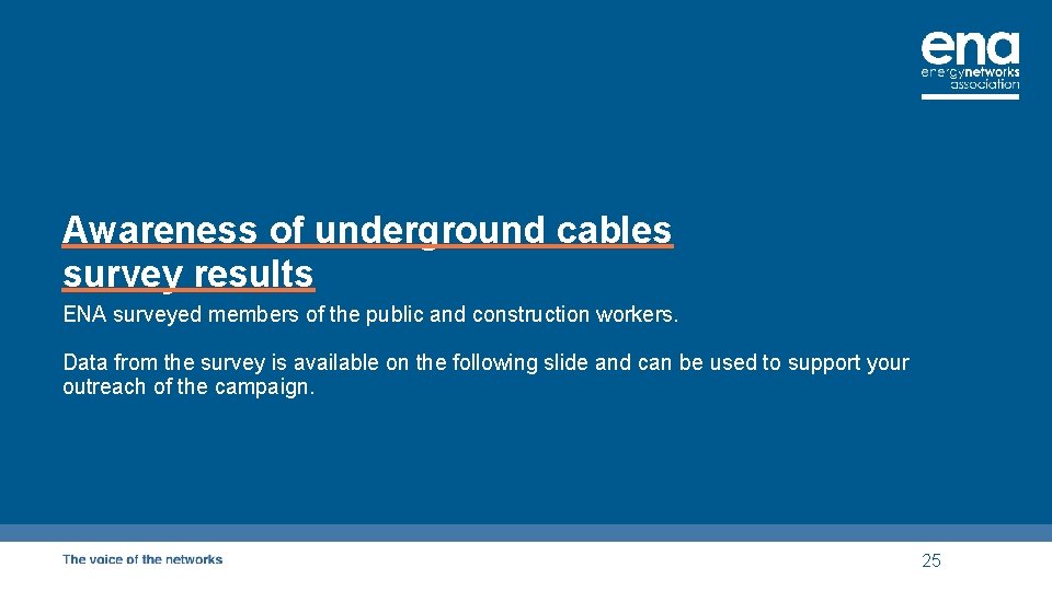 Awareness of underground cables survey results ENA surveyed members of the public and construction