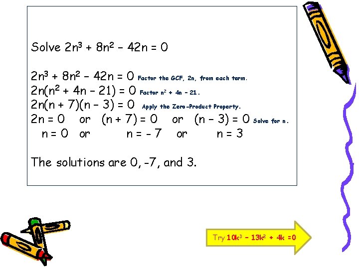 Solve 2 n 3 + 8 n 2 – 42 n = 0 Factor