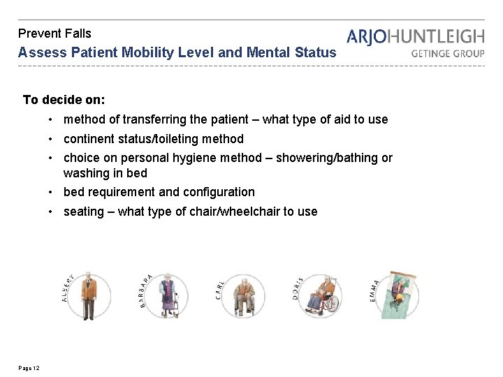 Prevent Falls Assess Patient Mobility Level and Mental Status To decide on: • method