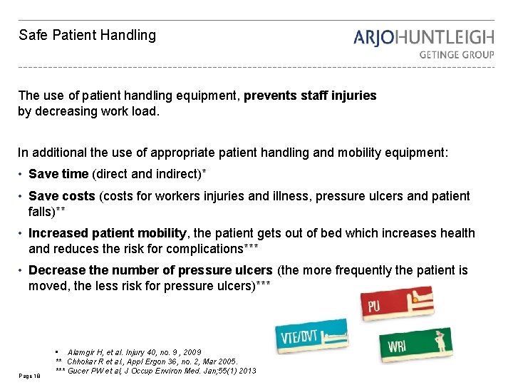 Safe Patient Handling The use of patient handling equipment, prevents staff injuries by decreasing