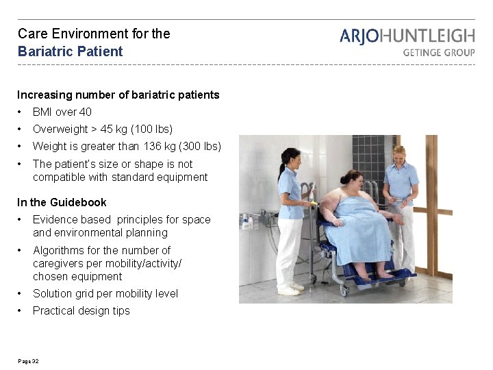 Care Environment for the Bariatric Patient Increasing number of bariatric patients • BMI over