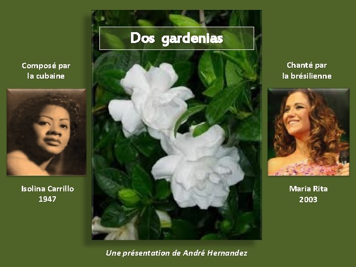 Dos gardenias Composé par la cubaine Chanté par la brésilienne Isolina Carrillo 1947 Maria