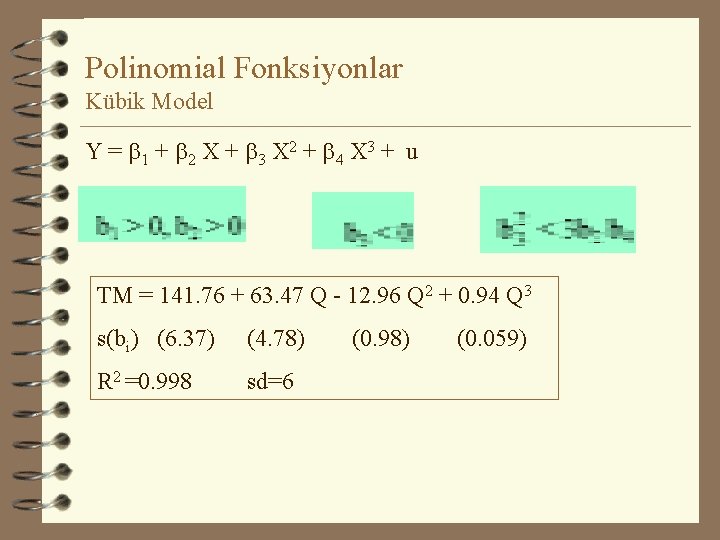 Polinomial Fonksiyonlar Kübik Model Y = b 1 + b 2 X + b