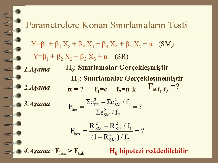 Parametrelere Konan Sınırlamaların Testi Y=b 1 + b 2 X 2 + b 3