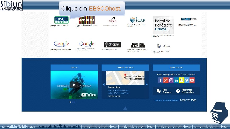 Clique em EBSCOhost. univali. br/biblioteca | univali. br/biblioteca 