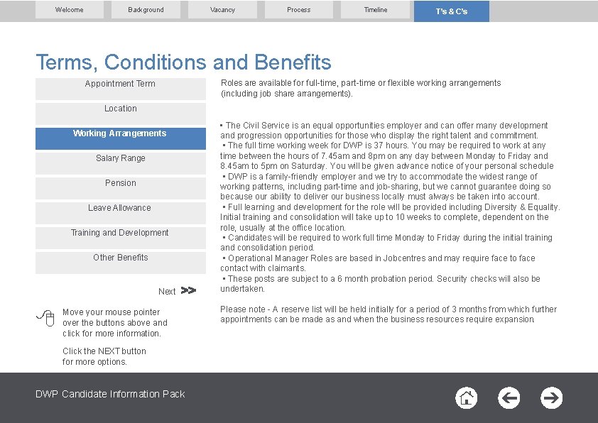 Welcome Background Vacancy Process Timeline T’s & C’s Terms, Conditions and Benefits Roles are