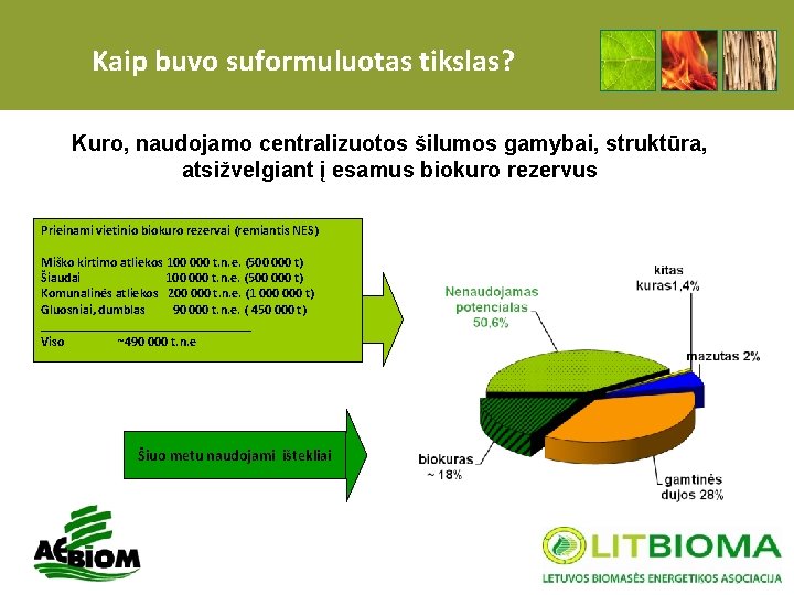 Kaip buvo suformuluotas tikslas? Kuro, naudojamo centralizuotos šilumos gamybai, struktūra, atsižvelgiant į esamus biokuro