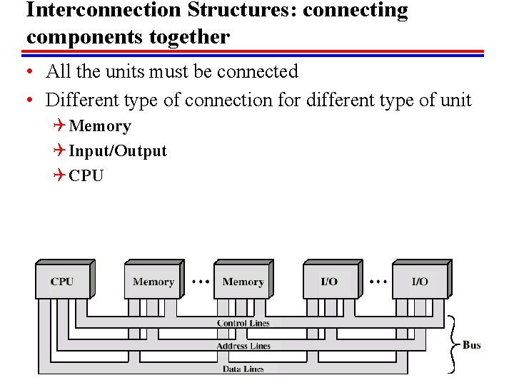 Interconnection Structures: connecting components together • All the units must be connected • Different