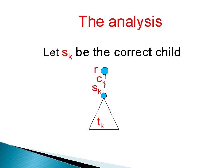 The analysis Let sk be the correct child r ck sk tk 