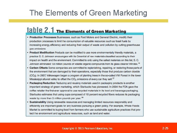 The Elements of Green Marketing Copyright © 2012 Pearson Education, Copyright © 2015 Pearson