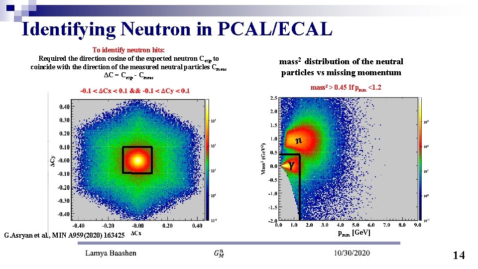 Identifying Neutron in PCAL/ECAL To identify neutron hits: Required the direction cosine of the