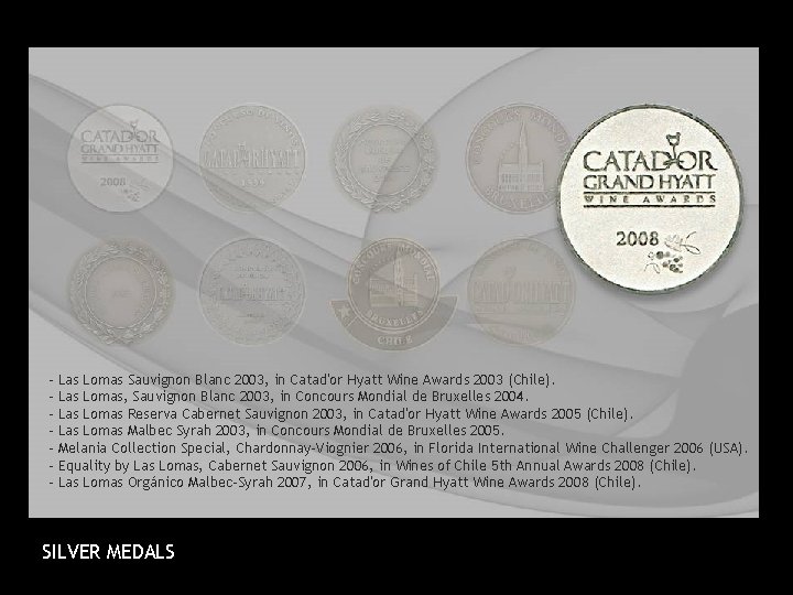 - Las Lomas Sauvignon Blanc 2003, in Catad'or Hyatt Wine Awards 2003 (Chile). Las