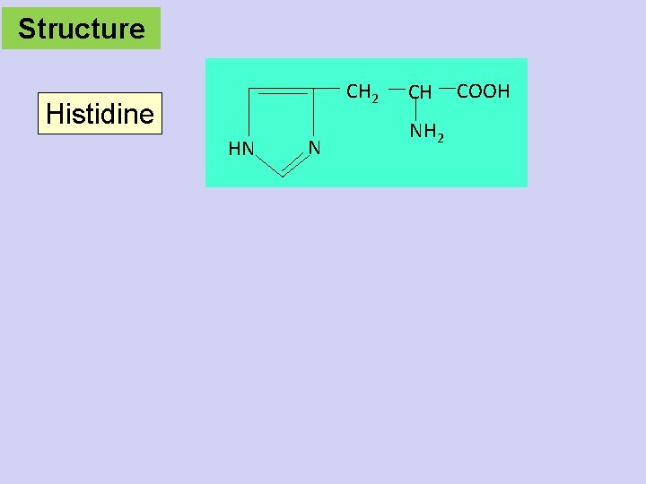 Structure CH 2 Histidine HN N CH NH 2 COOH 