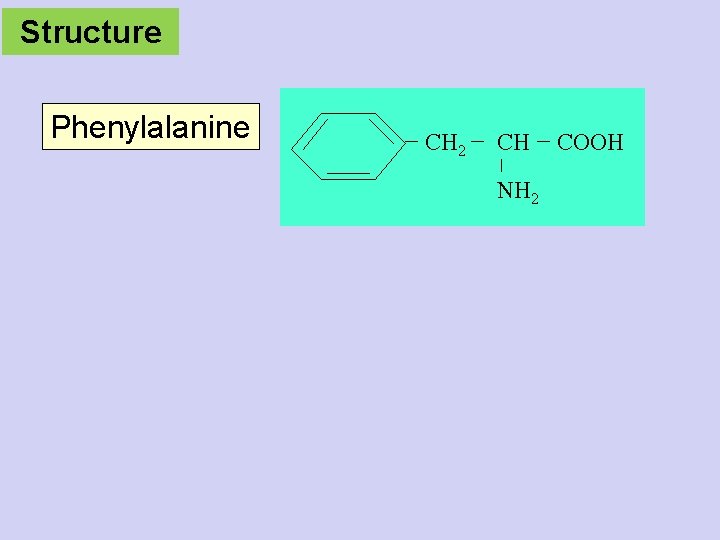 Structure Phenylalanine CH 2 CH NH 2 COOH 