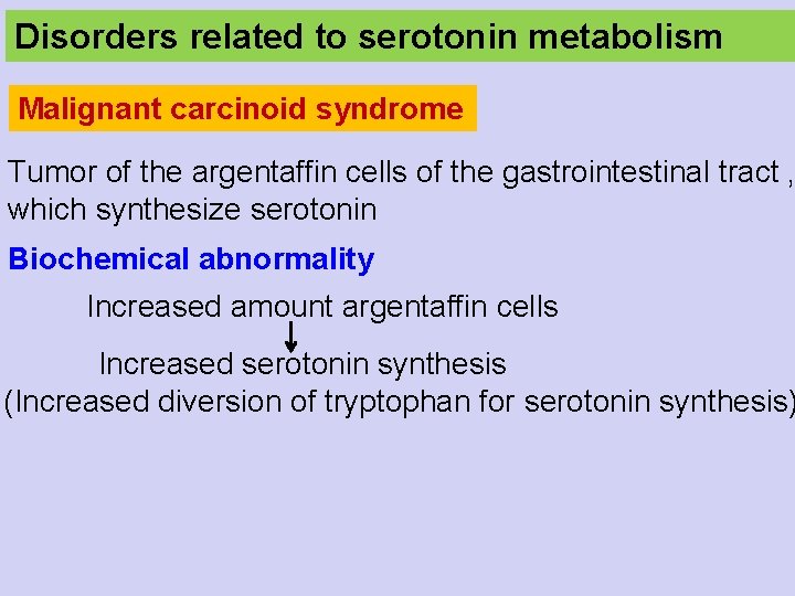 Disorders related to serotonin metabolism Malignant carcinoid syndrome Tumor of the argentaffin cells of