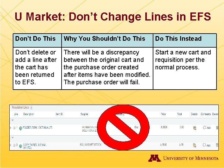 U Market: Don’t Change Lines in EFS Don’t Do This Why You Shouldn’t Do