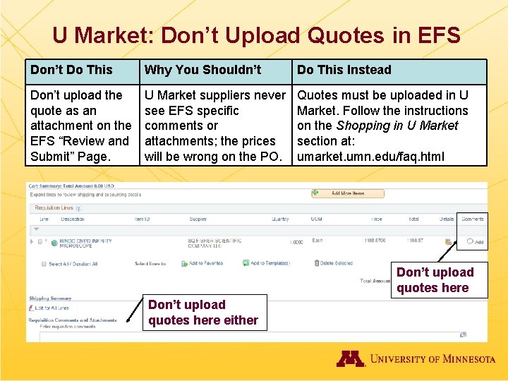 U Market: Don’t Upload Quotes in EFS Don’t Do This Why You Shouldn’t Do