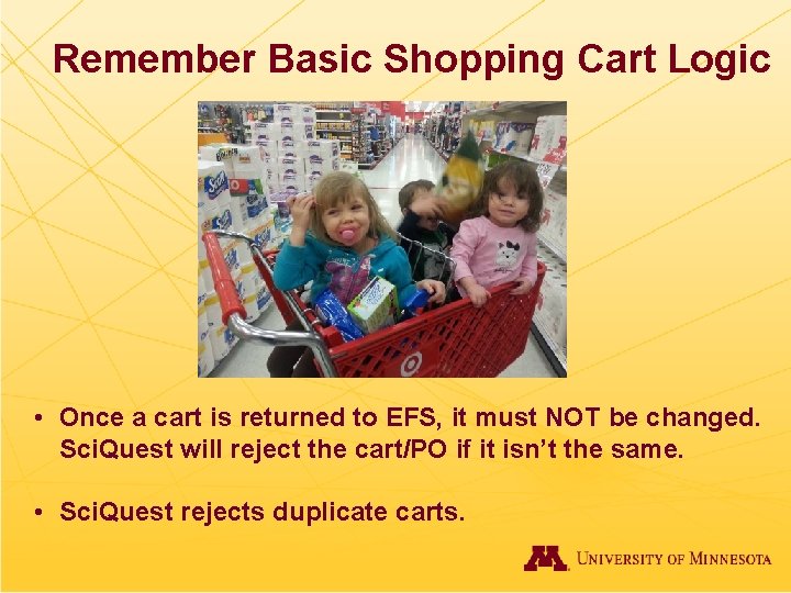 Remember Basic Shopping Cart Logic • Once a cart is returned to EFS, it