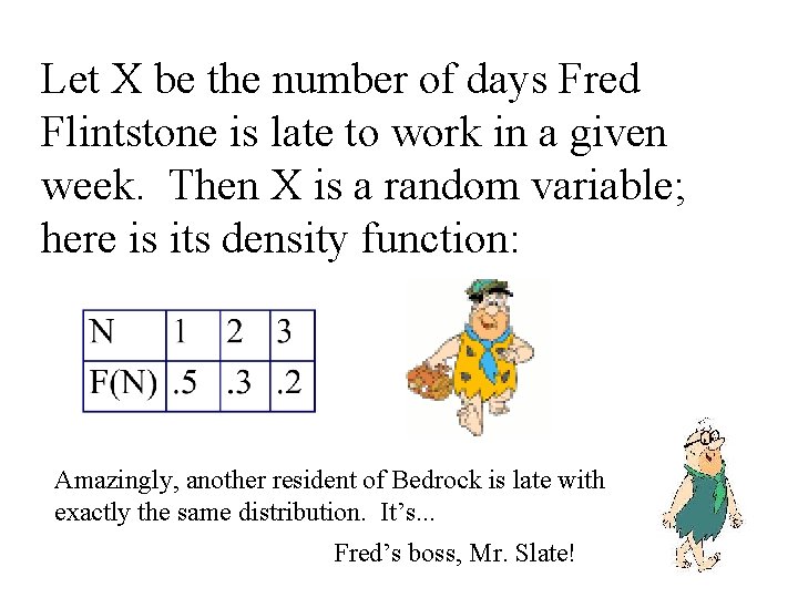 Let X be the number of days Fred Flintstone is late to work in