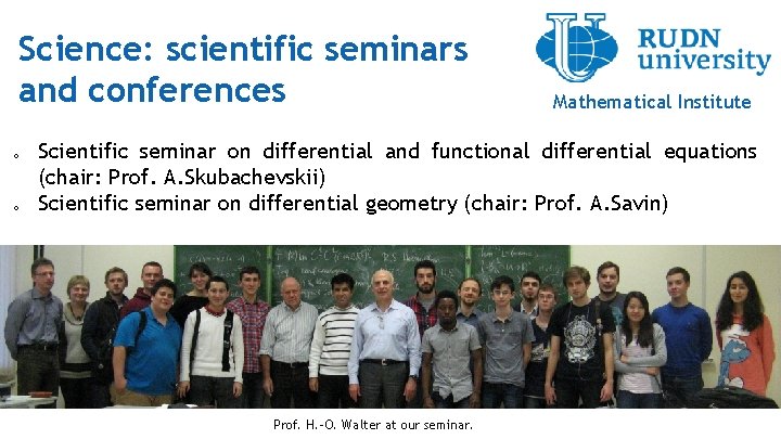 Science: scientific seminars and conferences o o Mathematical Institute Scientific seminar on differential and